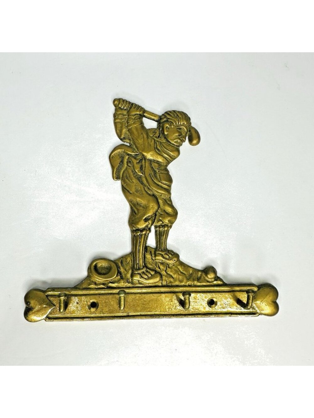 VTG Golfer Swinging Key Holder Wall Rack Brass Tone 4 Hooks Golf Decor Taiwan